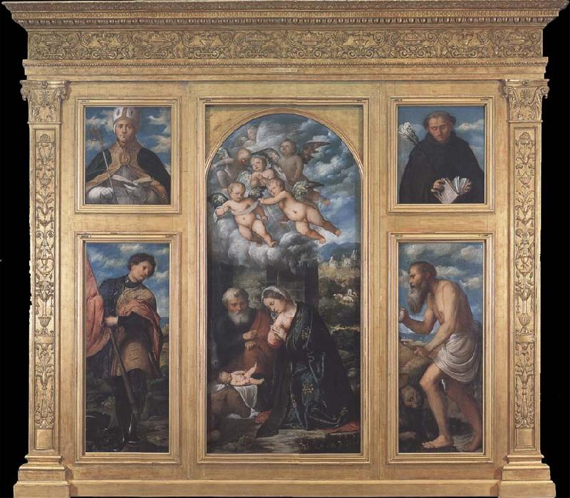 Girolamo Romanino Polyptych of the Nativity,with Saints Alexander,Jerome,Gaudioso and Filippo Benizzi